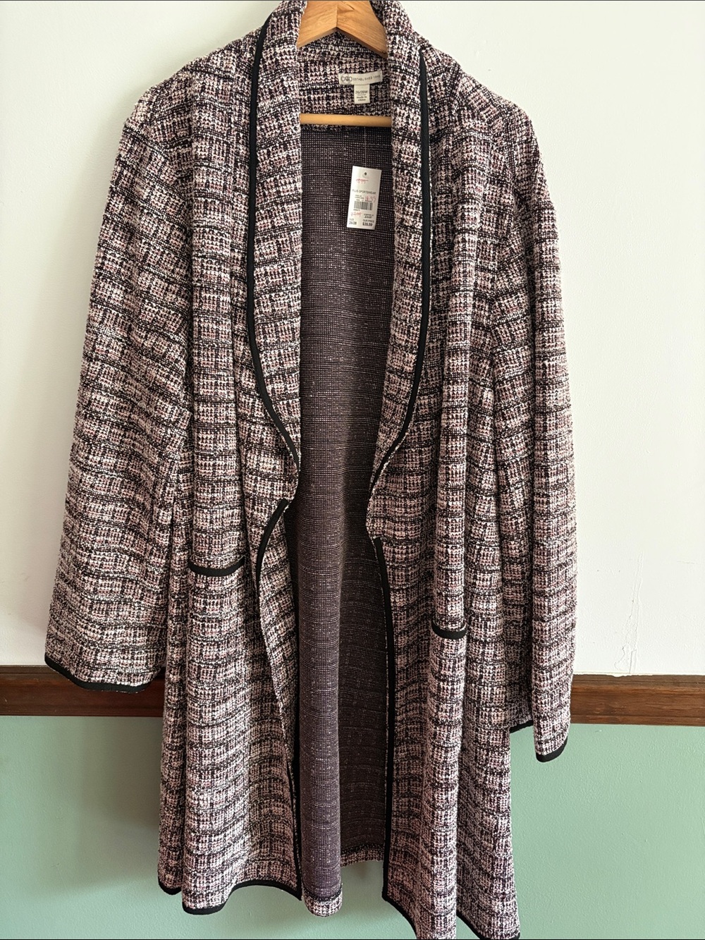 Cato Womens Cozy Open-Front Coat - Mauve Plaid